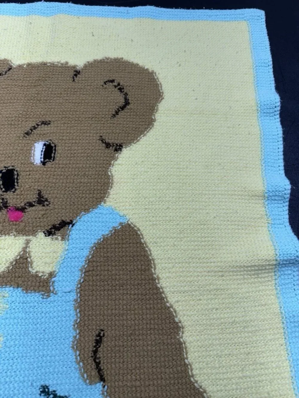 Handmade Crochet Baby Bear Lollypop Afghan Blanket Blue Yellow 34